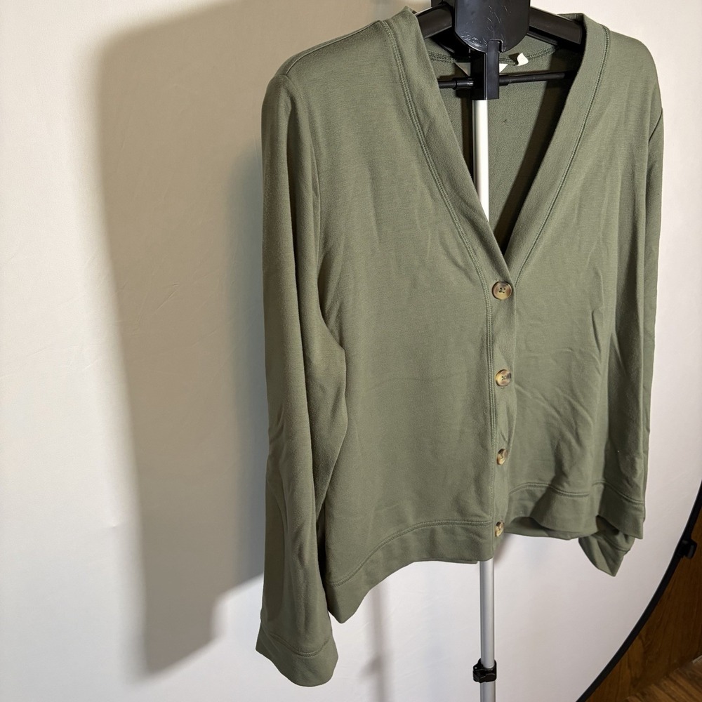 Candace Cameron Bure XL Green Cardigan Cottage Minimalist QVC Buttons Boho Hippi - Picture 6 of 15
